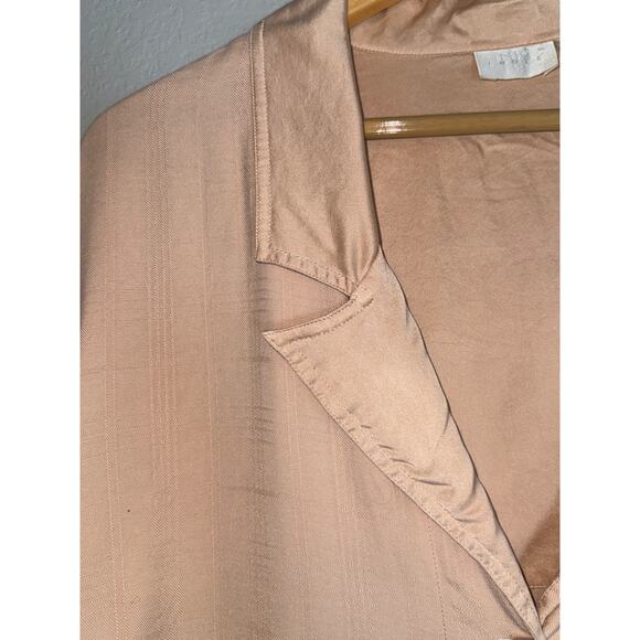 Vintage 100% Silk Peach Collared Long Sleeve Button Up Womens 1X Pink Orange - Picture 3 of 10